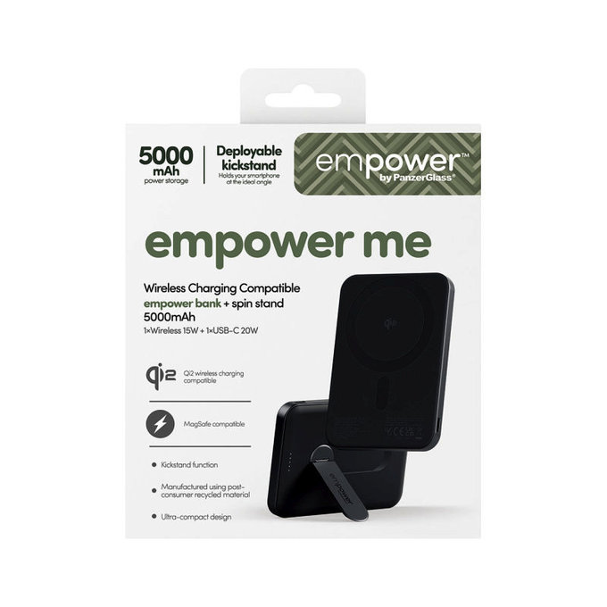 Bezdrôtová PowerBank 5000 mAh, s otočným stojanom 20 W, kompatibilná s MagSafe, Qi2/USB-C, Vesmírna čierna, empower
