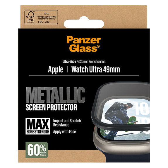Tvrdené sklo UWF METALLIC pre Apple Watch Ultra 49 mm, Čierna, PanzerGlass