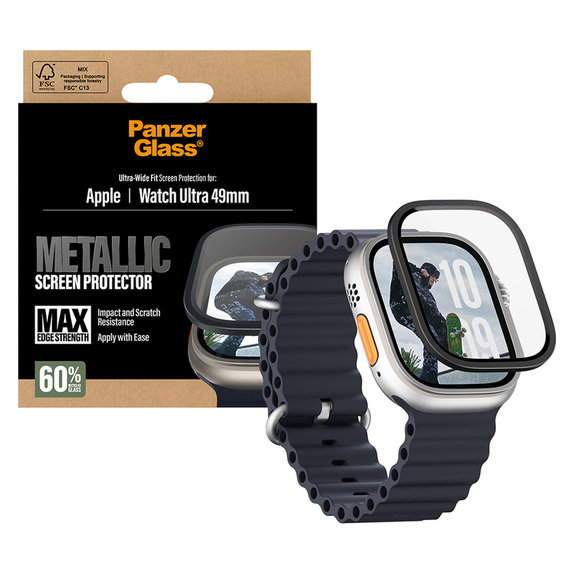 Tvrdené sklo UWF METALLIC pre Apple Watch Ultra 49 mm, Čierna, PanzerGlass