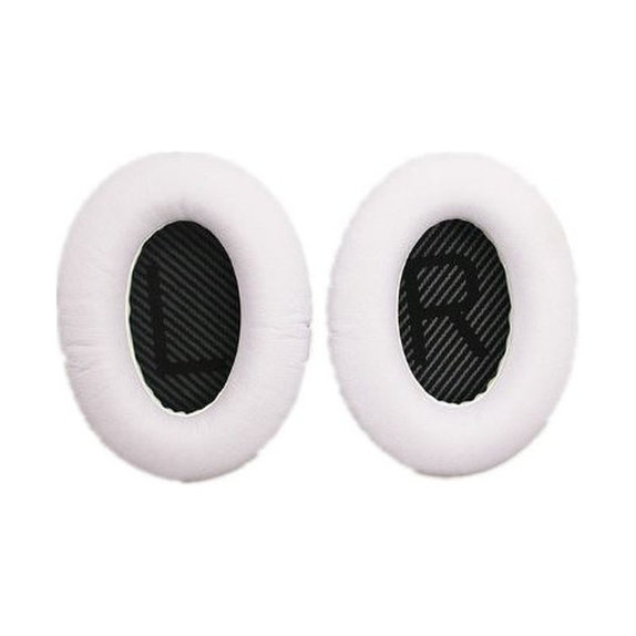 Náhradné Náušníky pre Bose QuietComfort 2, 15, 25 a 35, Pamäťová pena + PU Koža, Bielo-čierne, 1 pár