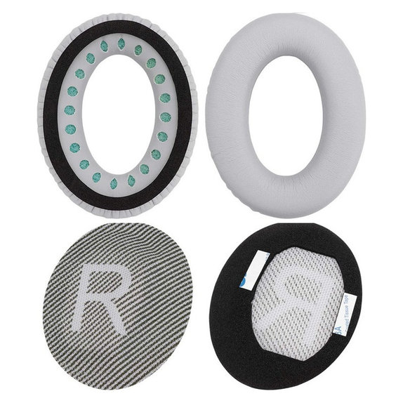 Náhradné Náušníky pre Bose QuietComfort 35, Pamäťová pena + PU Koža, Šedé, 1 pár