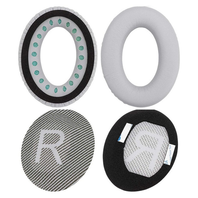 Náhradné Náušníky pre Bose QuietComfort 35, Pamäťová pena + PU Koža, Šedé, 1 pár