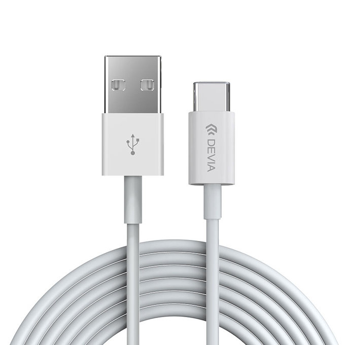 USB / USB-C kábel Smart, 2.1A, 2m, biela, Devia