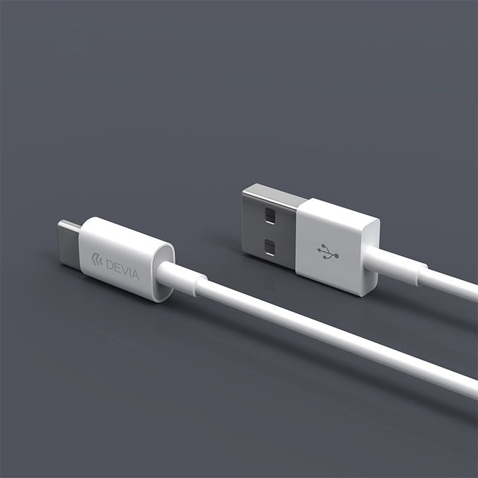 USB / USB-C kábel Smart, 2.1A, 2m, biela, Devia