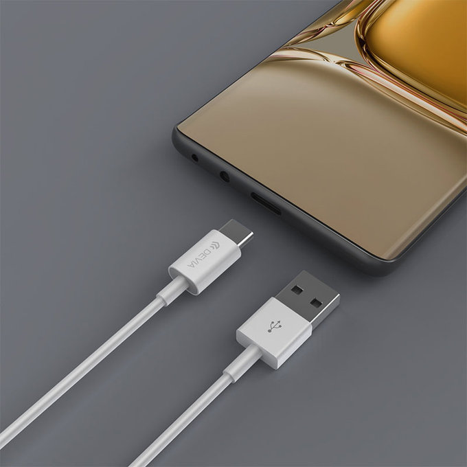 USB / USB-C kábel Smart, 2.1A, 2m, biela, Devia