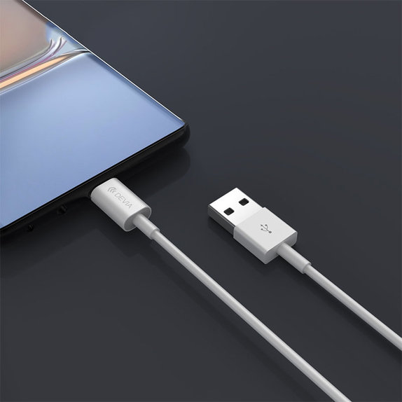 USB / USB-C kábel Smart, 2.1A, 2m, biela, Devia