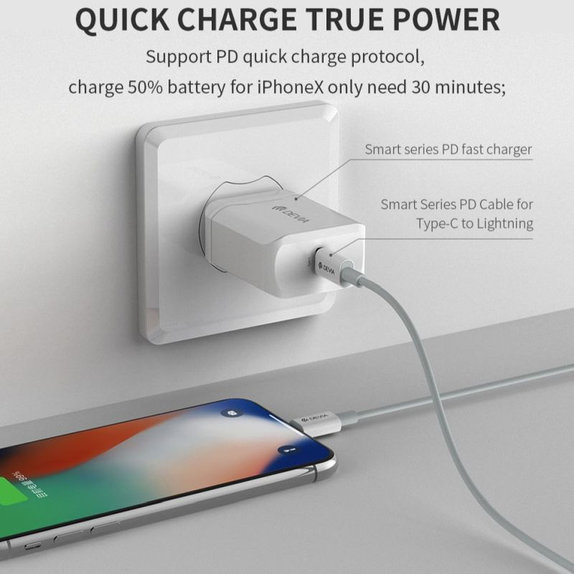 Lightning / USB-C kábel Smart, PD 20W, 1m, biela, Devia