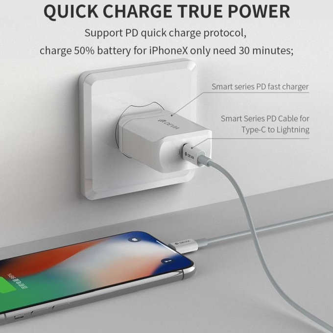 Lightning / USB-C kábel Smart, PD 20W, 1m, biela, Devia
