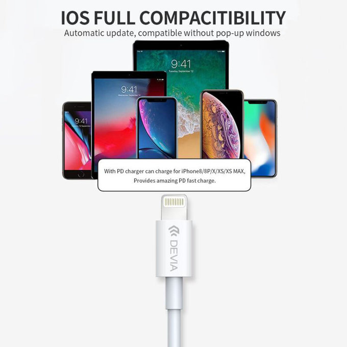 Lightning / USB-C kábel Smart, PD 20W, 1m, biela, Devia