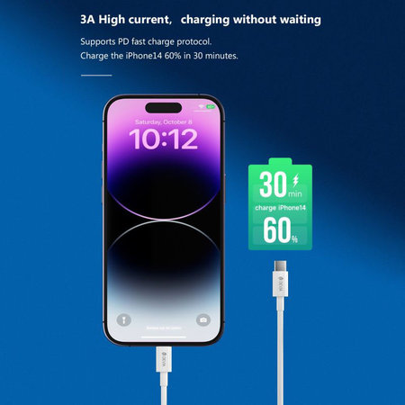 Lightning / USB-C kábel Smart, PD 27W, 2m, biela, Devia