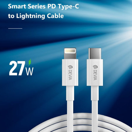 Lightning / USB-C kábel Smart, PD 27W, 2m, biela, Devia