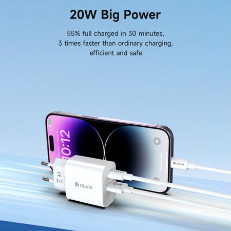 Nabíjací adaptér Smart USB-C + USB-A, PD 20W, biela, Devia