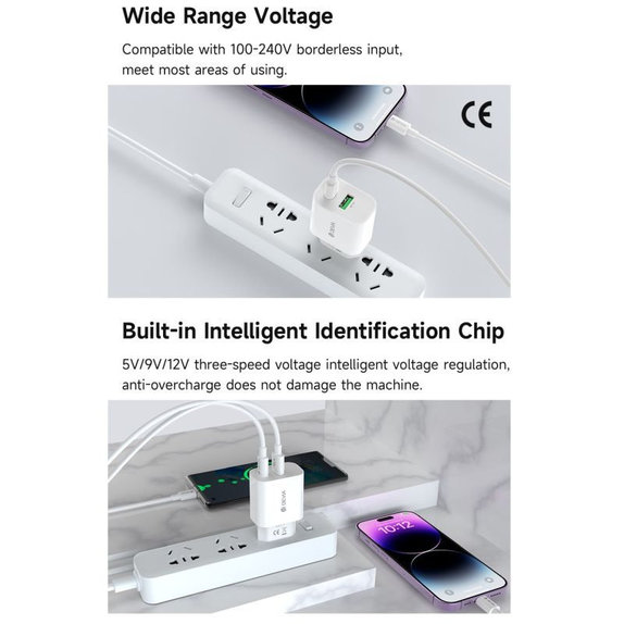 Nabíjací adaptér Smart USB-C + USB-A, PD 20W, biela, Devia