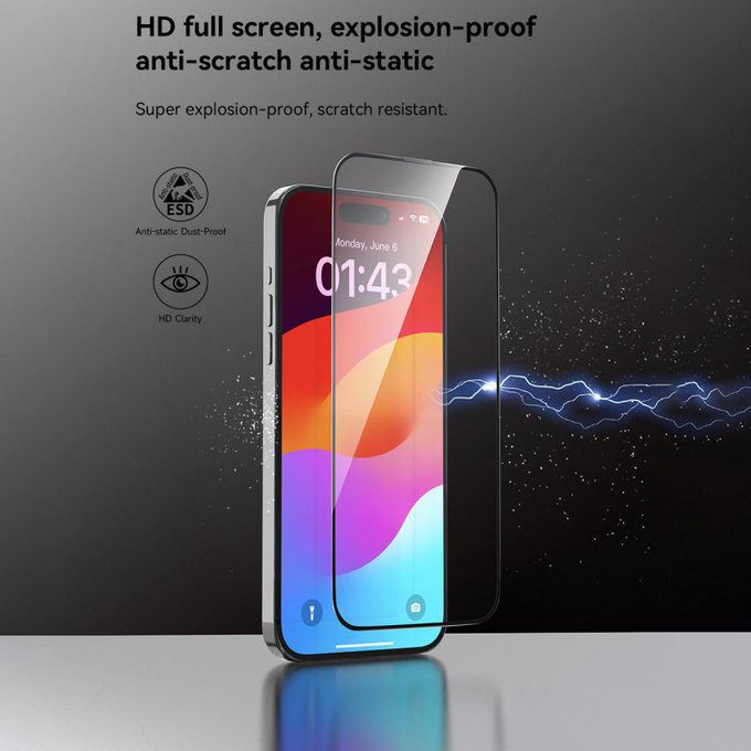 Tvrdené sklo FullCover s aplikátorom pre iPhone 15 Pro, Devia