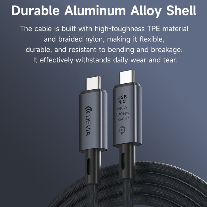 USB-C / USB-C kábel Extreme Speed, 240W, 8K 60Hz, 1m, čierna, Devia