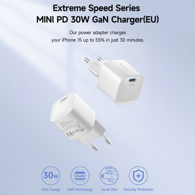 Nabíjací adaptér Mini USB-C, PD 30W, biela, Devia