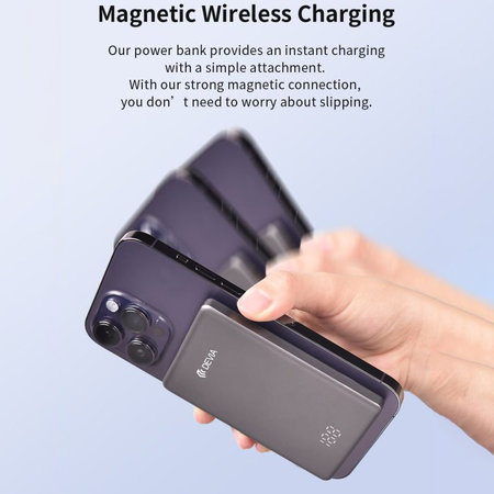 MagSafe PowerBank Extreme Speed Mini s displejom, PD 20W, 5000mAh, Space Grey, Devia