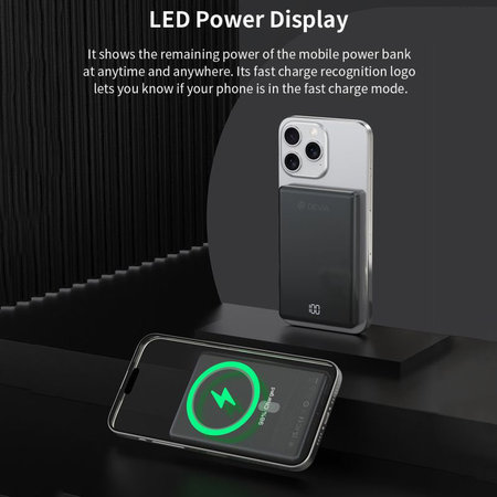 MagSafe PowerBank Extreme Speed Mini s displejom, PD 20W, 5000mAh, Space Grey, Devia