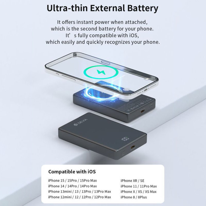 MagSafe PowerBank Extreme Speed Mini s displejom, PD 20W, 10000mAh, Space Grey, Devia