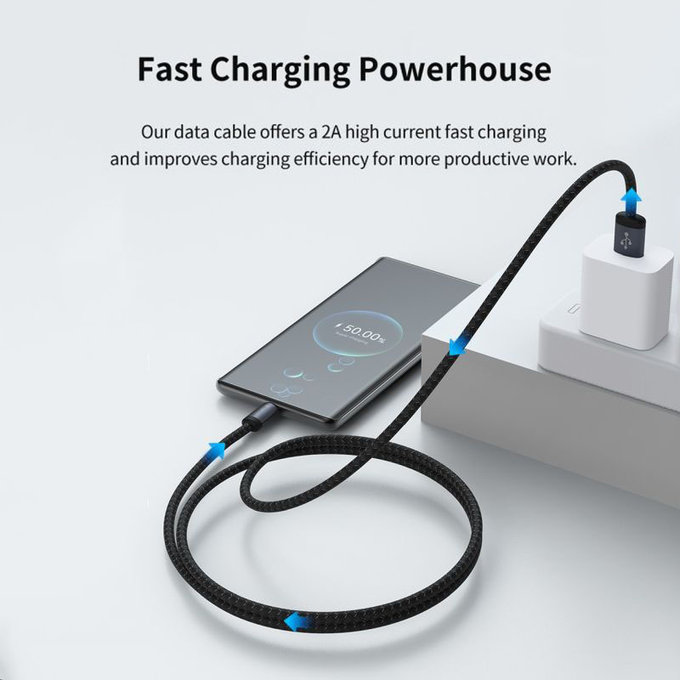 USB / USB-C kábel Gracious, 2.1A, 2m, čierna, Devia