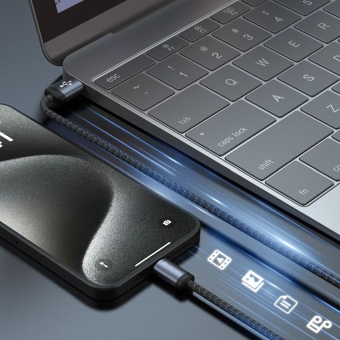 USB / USB-C kábel Gracious, 2.1A, 2m, čierna, Devia