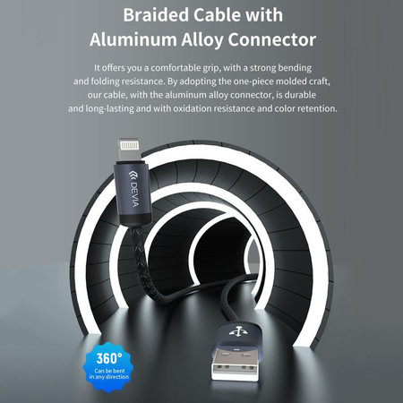 Lightning / USB kábel Gracious, 2,4A, 2m, čierna, Devia