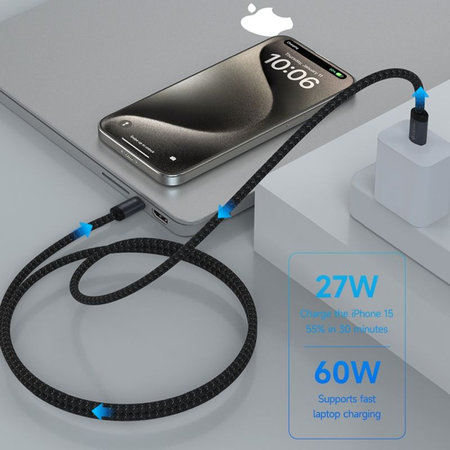 USB-C / USB-C kábel Gracious, PD 60W, 2m, čierna, Devia