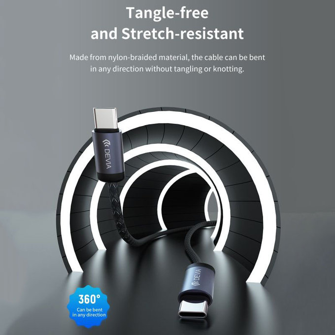 USB-C / USB-C kábel Gracious, PD 60W, 2m, čierna, Devia