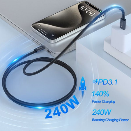 USB-C / USB-C kábel Extreme Speed, PD 240W, 2m, čierna, Devia