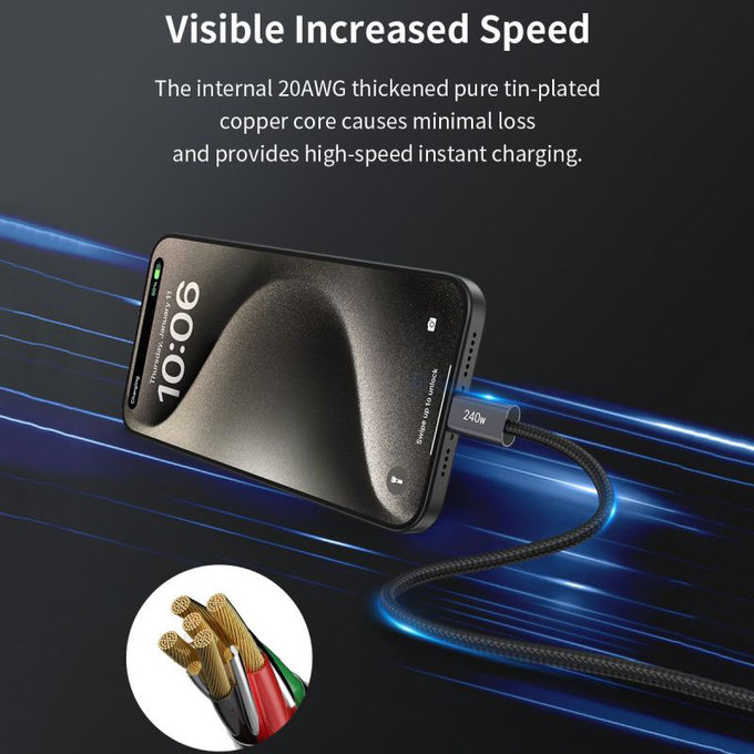 USB-C / USB-C kábel Extreme Speed, PD 240W, 2m, čierna, Devia