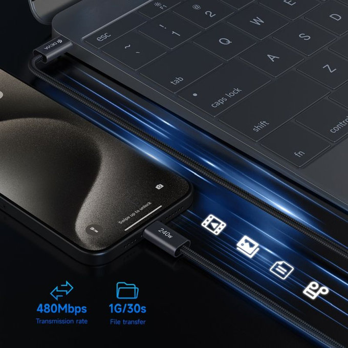 USB-C / USB-C kábel Extreme Speed, PD 240W, 2m, čierna, Devia