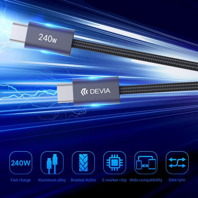USB-C / USB-C kábel Extreme Speed, PD 240W, 2m, čierna, Devia