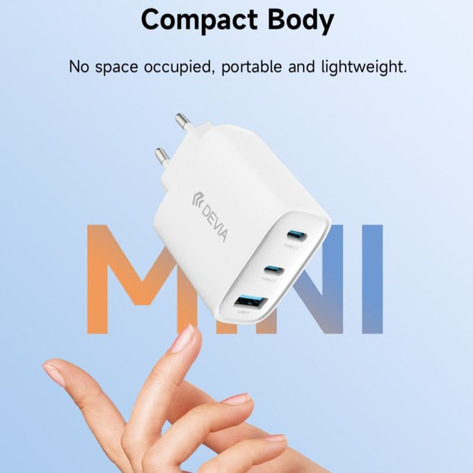 Nabíjací adaptér Extreme Speed, 2x USB-C + USB-A, PD 65W, biela, Devia