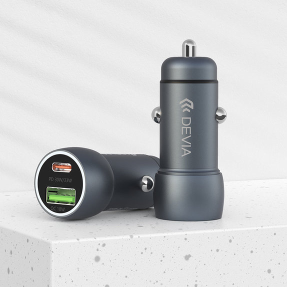 Autonabíjačka Extreme Speed USB-C + USB-A, PD 30W, QC 3.0 18W, sivá, Devia