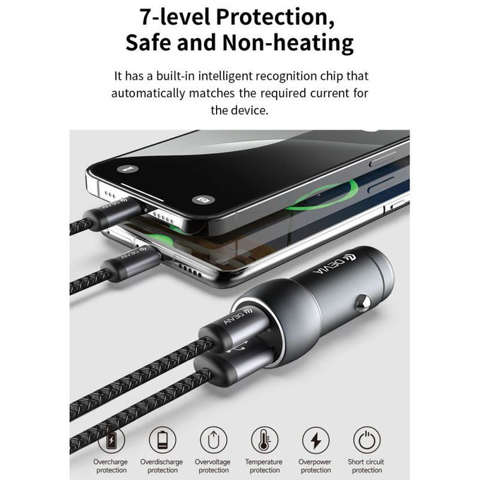 Autonabíjačka Extreme Speed USB-C + USB-A, PD 30W, QC 3.0 18W, sivá, Devia