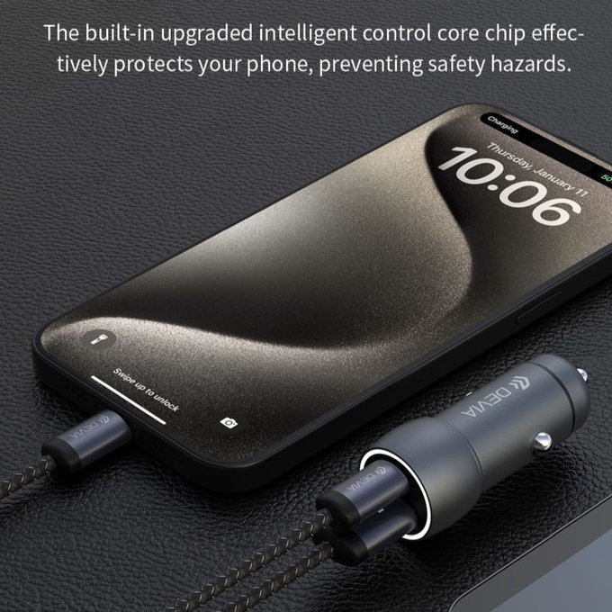 Autonabíjačka Extreme Speed USB-C + USB-A, PD 30W, QC 3.0 18W, sivá, Devia