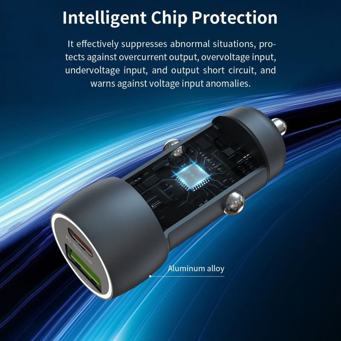 Autonabíjačka Extreme Speed USB-C + USB-A, PD 30W, QC 3.0 18W, sivá, Devia