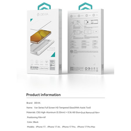 Tvrdené sklo FullCover s aplikátorom pre iPhone 17 Pro Max, Devia