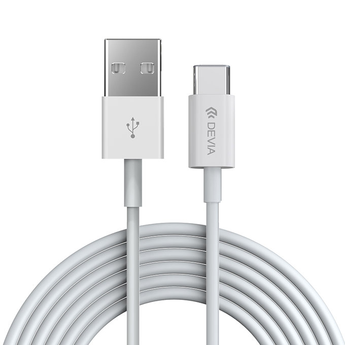 USB / USB-C kábel Smart, 2.1A, 1m, biela, Devia
