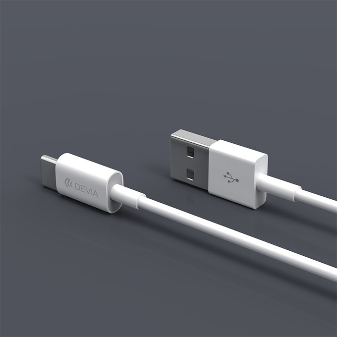USB / USB-C kábel Smart, 2.1A, 1m, biela, Devia
