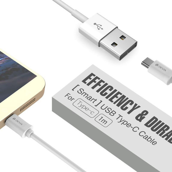 USB / USB-C kábel Smart, 2.1A, 1m, biela, Devia