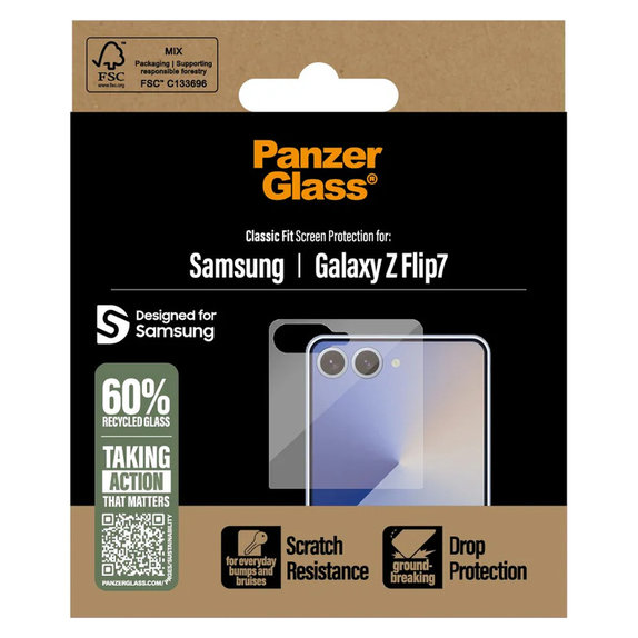 Tvrdené sklo Classic Fit pre Samsung Galaxy Z Flip7, Číra, PanzerGlass