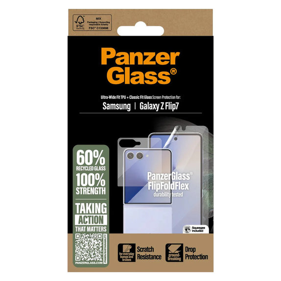 Ochranná fólia UWF a tvrdené sklo pre Samsung Galaxy Z Flip7, Číra, PanzerGlass