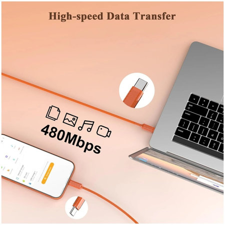 USB-C / USB-C Kábel s rýchlym nabíjaním, PD 60W, 1m, oranžový