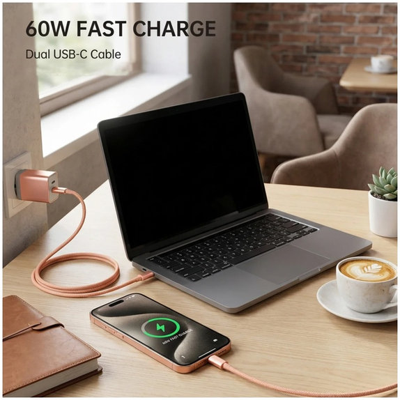 USB-C / USB-C Kábel s rýchlym nabíjaním, PD 60W, 2m, oranžový