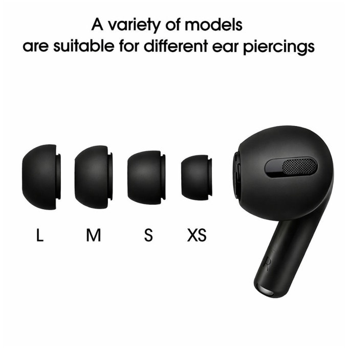 Náhradné silikonové štuple pre Apple AirPods Pro a Pro 2, Set (L, M, S, XS), čierne