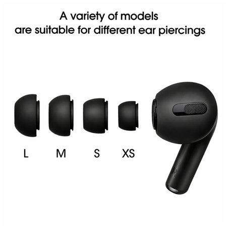 Náhradné silikonové štuple pre Apple AirPods Pro a Pro 2, Set (L, M, S, XS),  čierne