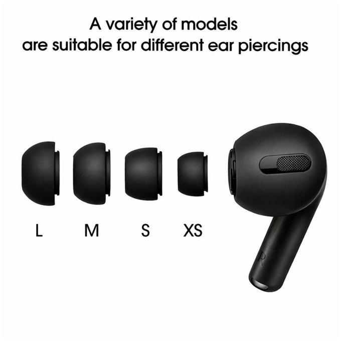 Náhradné silikonové štuple pre Apple AirPods Pro a Pro 2, Set (L, M, S, XS),  čierne