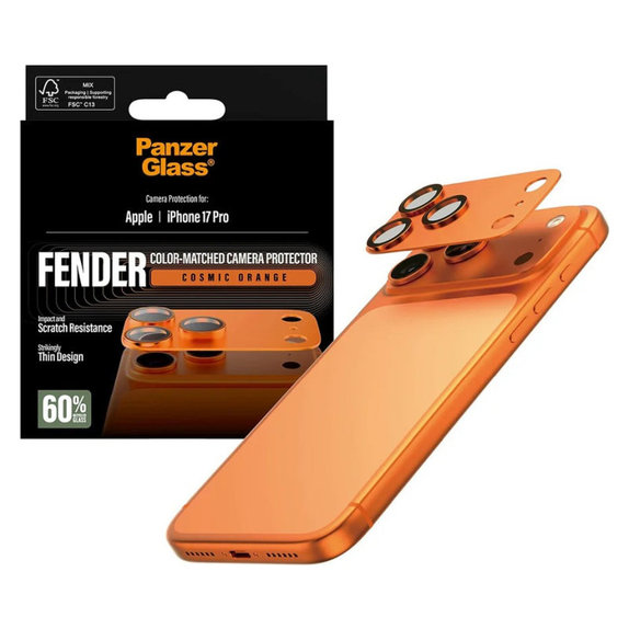 Ochranný kryt objektívu Fender pre iPhone 17 Pro, Oranžová, PanzerGlass