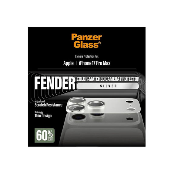 Ochranný kryt objektívu Fender pre iPhone 17 Pro Max, Strieborná, PanzerGlass